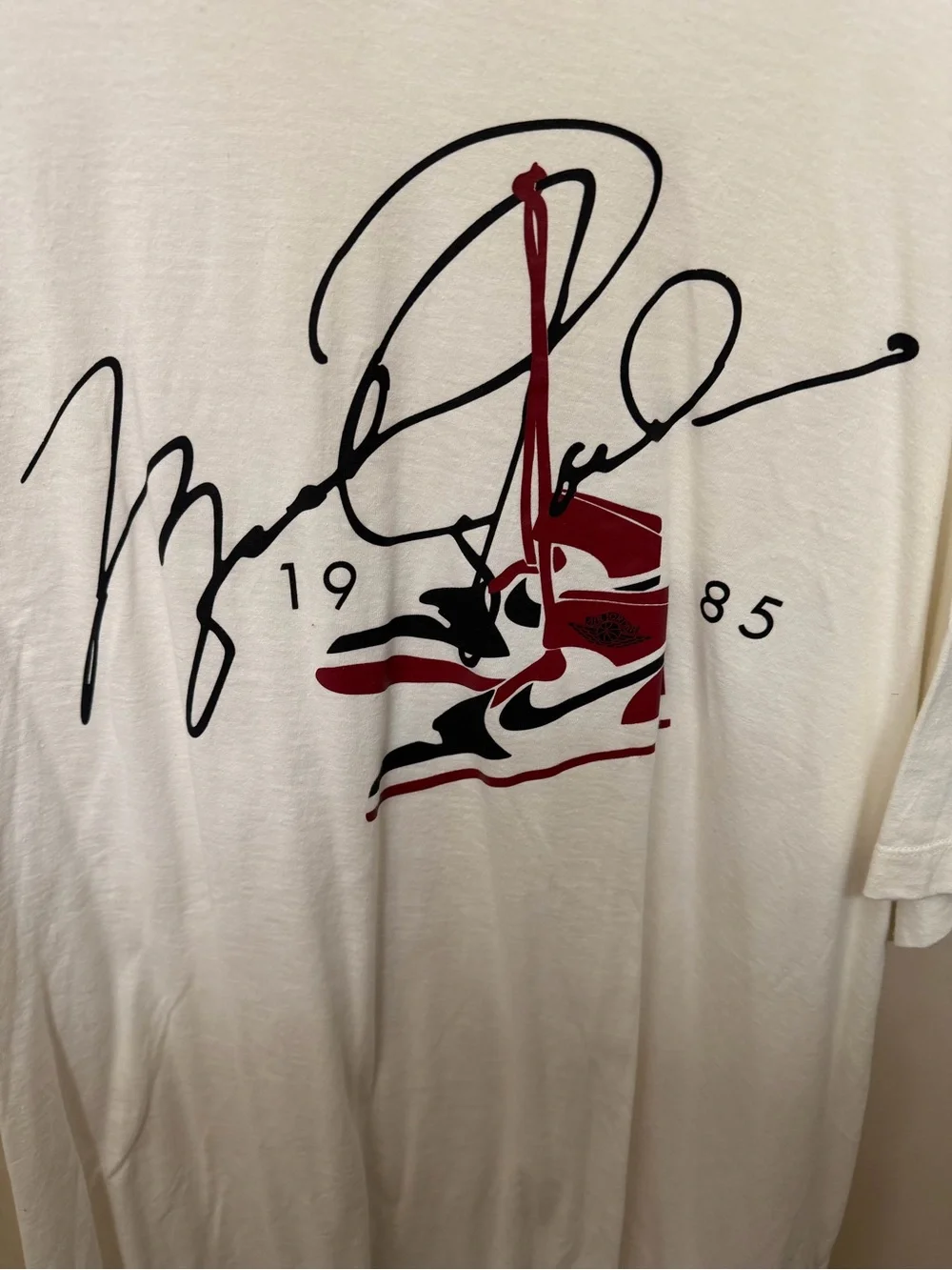 Jordan White Short-Sleeve Tee with Red & Black Sneaker Graphic